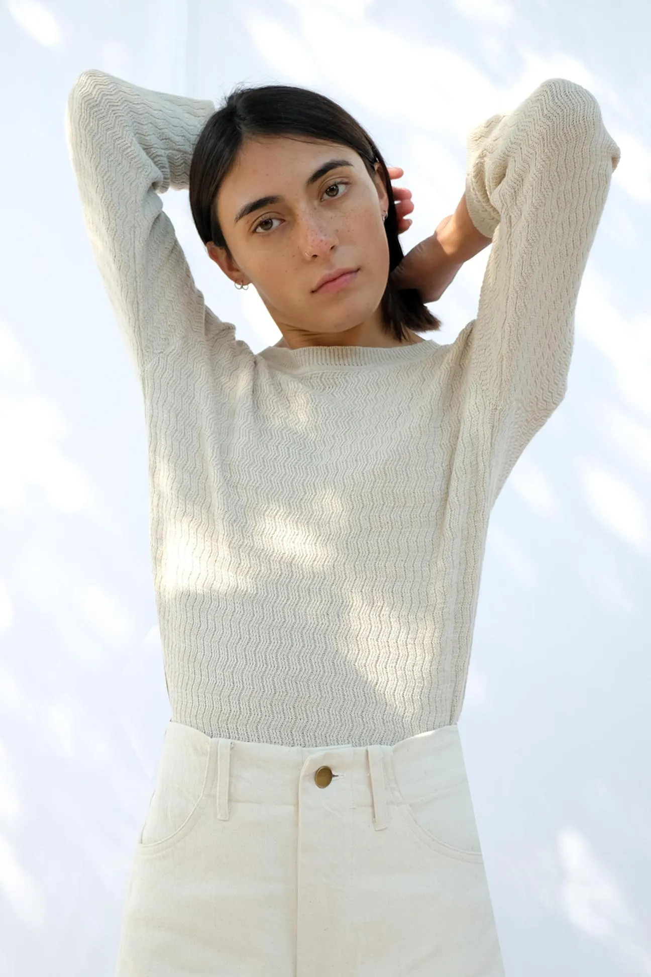 Cream Ripple Knit Tee sold by Micaela Greg product image thumbnail 4