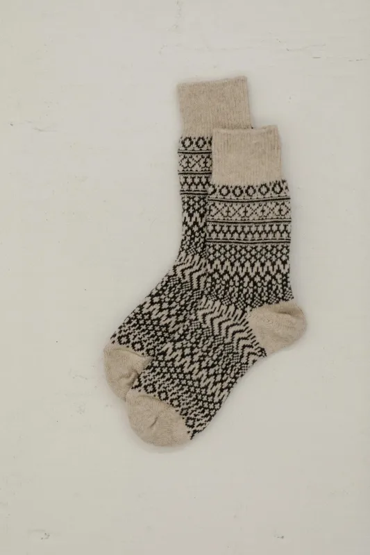 Wool Jacquard Socks in Oatmeal made by Bare Knitwear