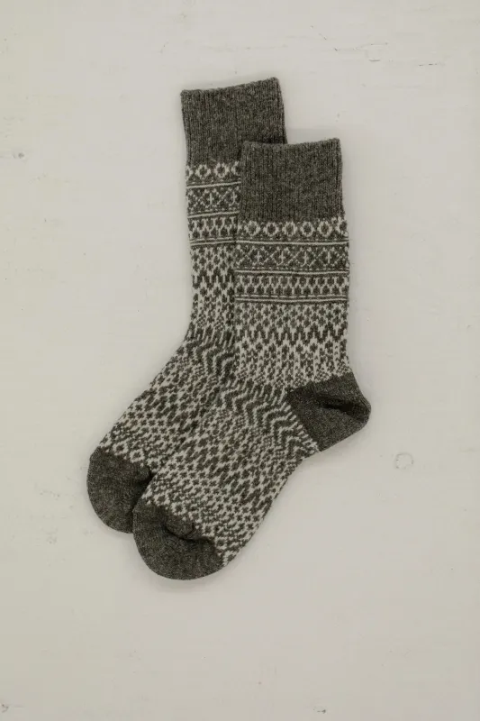 Wool Jacquard Socks in Grey made by Bare Knitwear