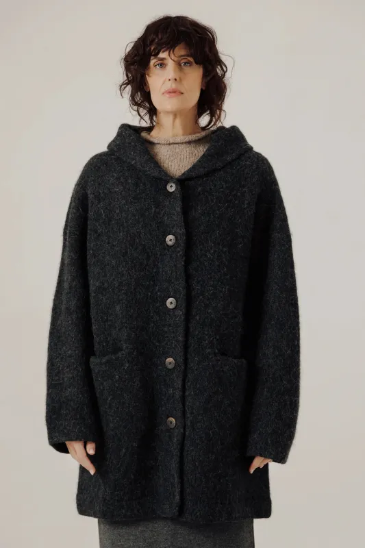 Nook Alpaca Knit Coat in Basalt sold by Bare Knitwear