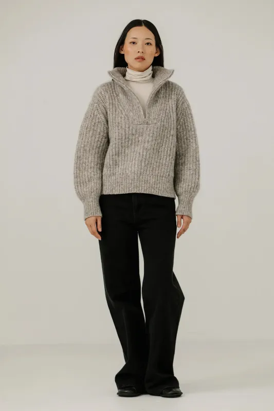 Alpine Quarter Zip Sweater in Marble Grey made by Bare Knitwear