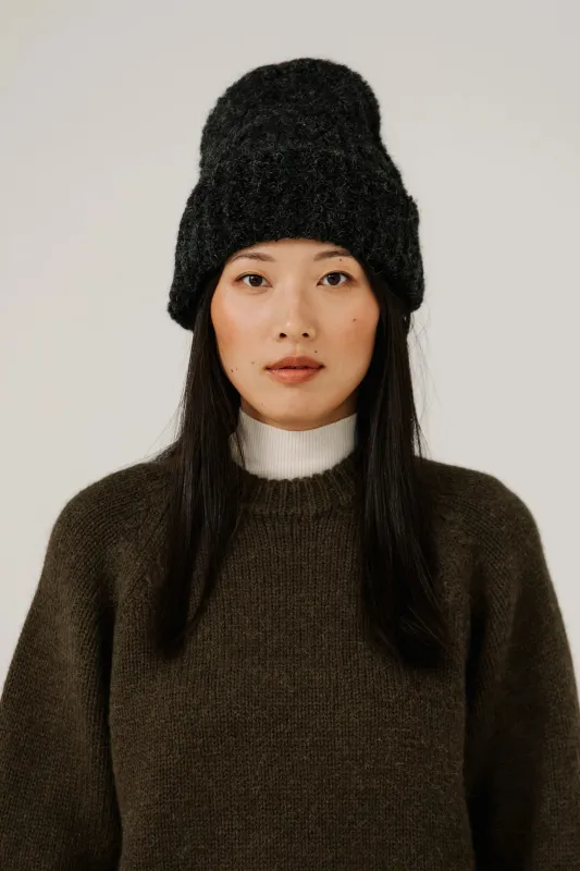 Colette Boucle Beanie in Basalt made by Bare Knitwear