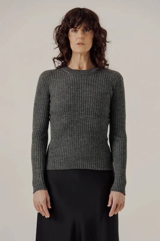 Fine Knit Rib Top in Stone made by Bare Knitwear