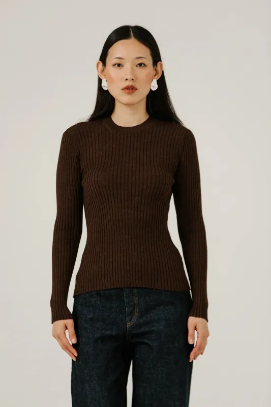 Fine Knit Rib Top in Molasses sold by Bare Knitwear