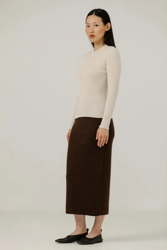 Fine Knit Rib Top in Pearl sold by Bare Knitwear