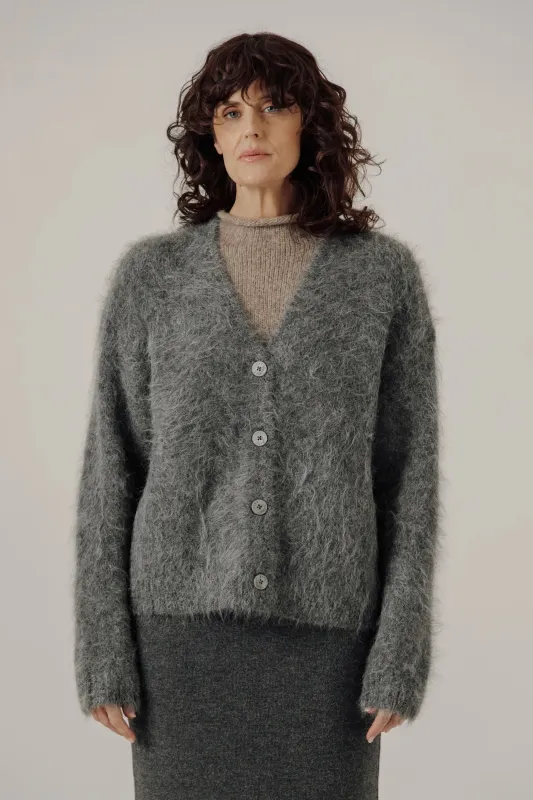 Suri Alpaca Cardigan in Stone made by Bare Knitwear