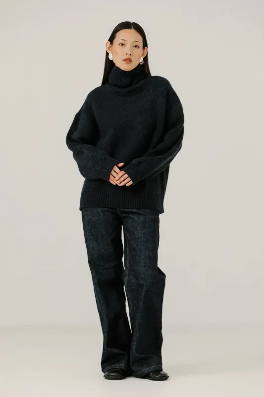 Alpaca Heritage Turtleneck in Dark Navy sold by Bare Knitwear