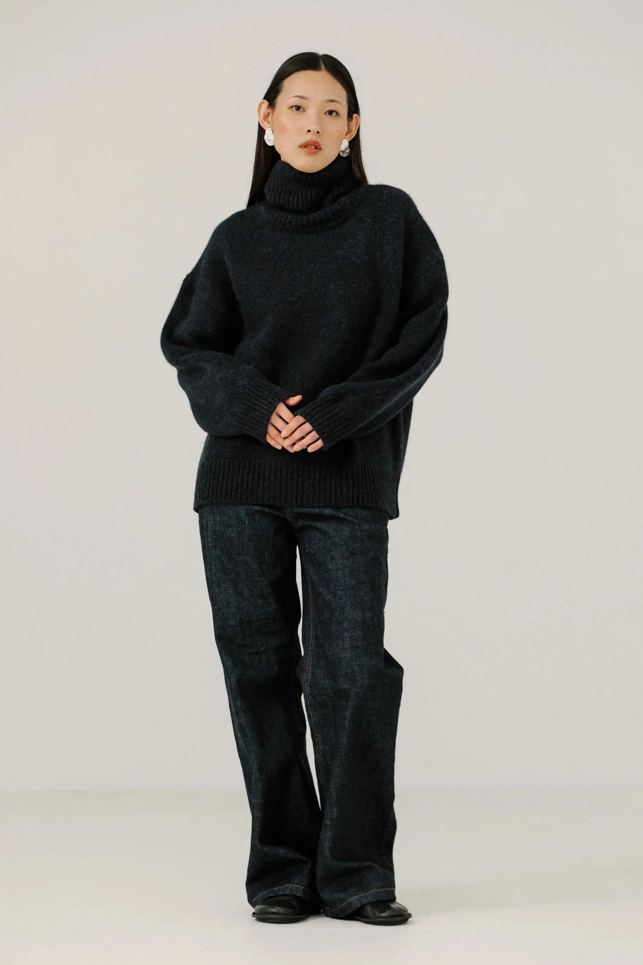 Alpaca Heritage Turtleneck in Dark Navy sold by Bare Knitwear