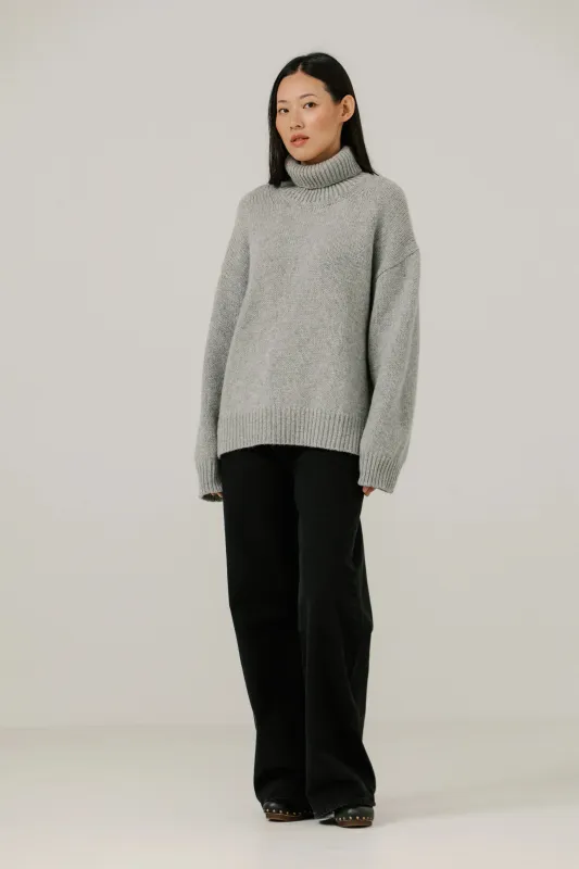 Alpaca Heritage Turtleneck in Grey sold by Bare Knitwear