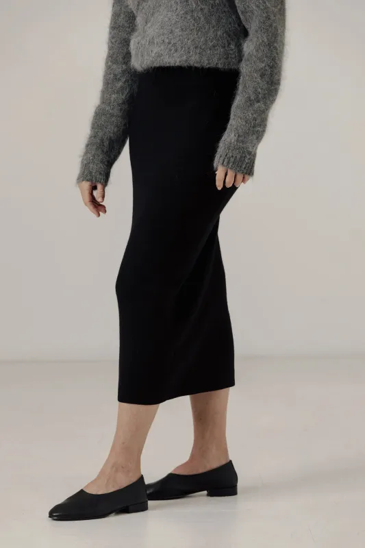 Alpaca Knit Midi Skirt in Classic Black made by Bare Knitwear