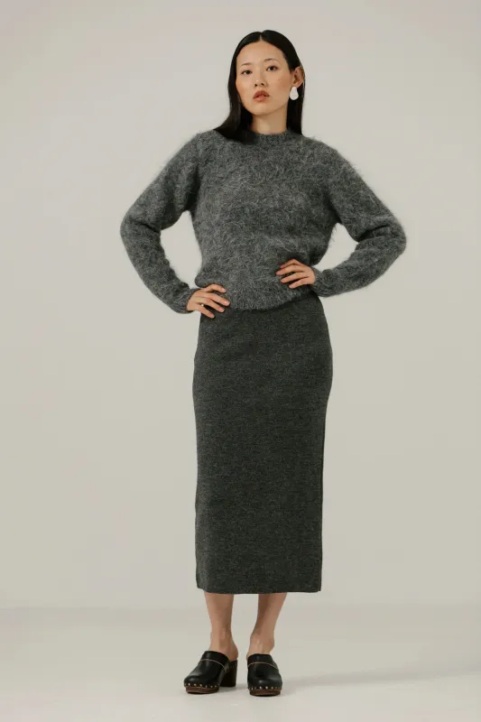 Alpaca Knit Midi Skirt in Stone made by Bare Knitwear