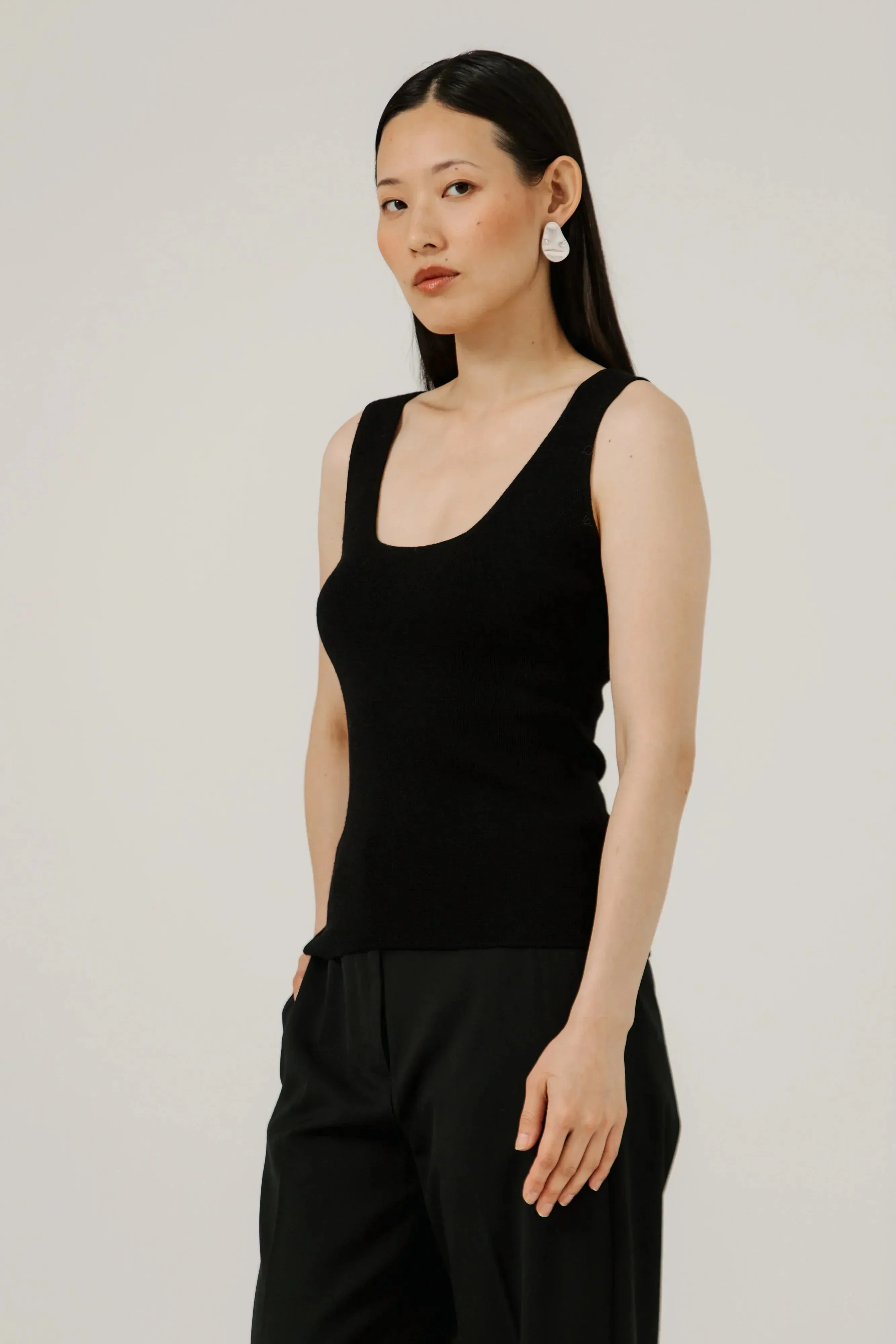 Slim Knit Tank in Classic Black sold by Bare Knitwear