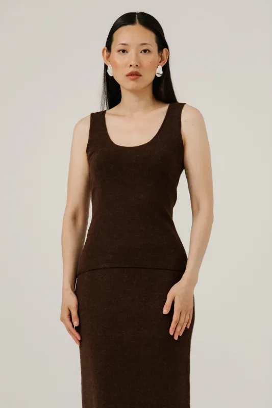Slim Knit Tank in Molasses made by Bare Knitwear