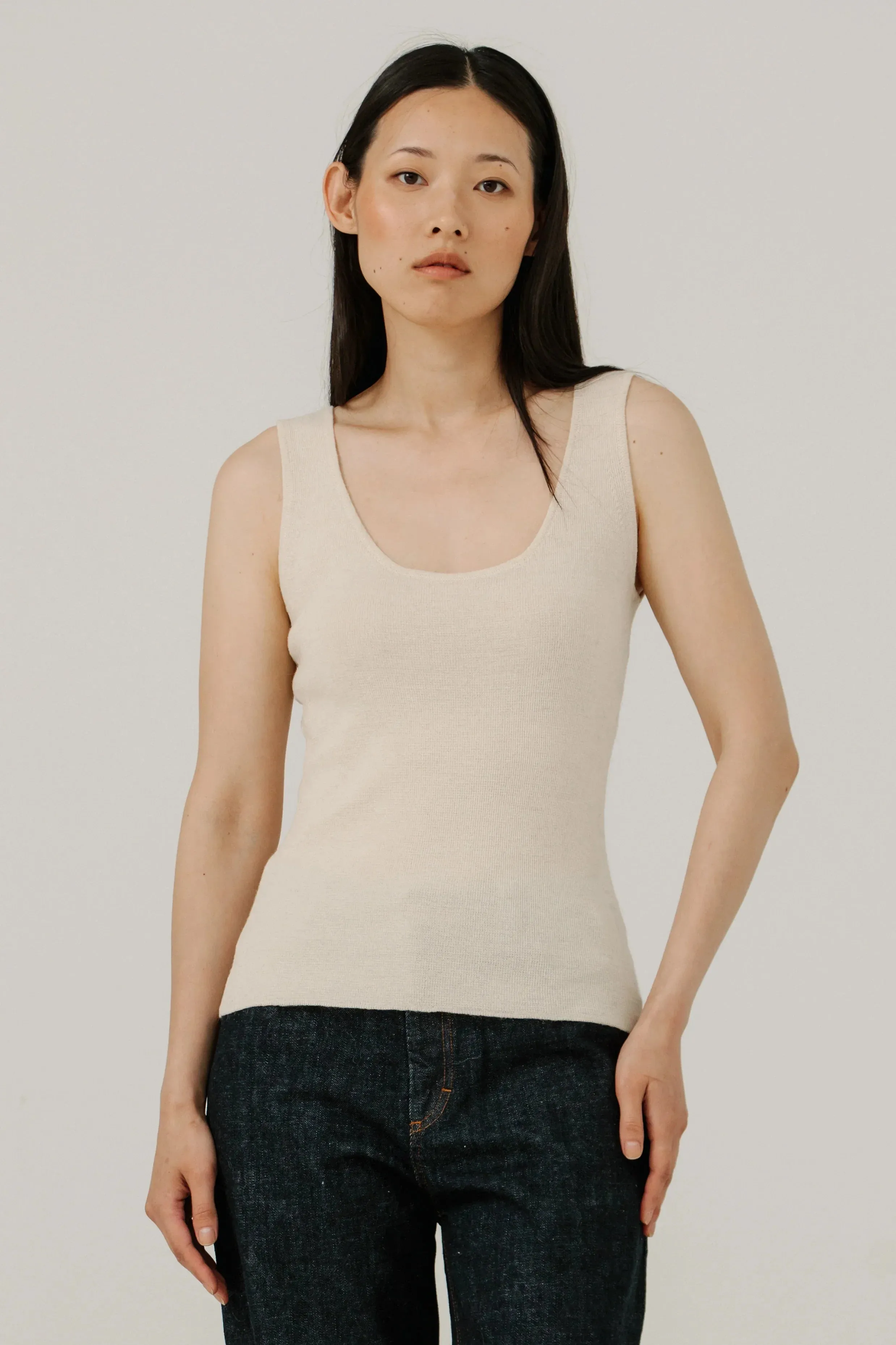 Slim Knit Tank in Pearl sold by Bare Knitwear