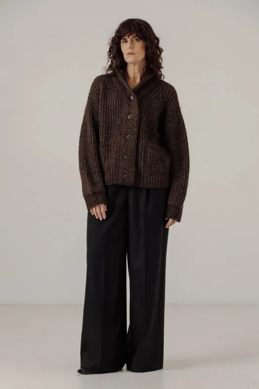 Oversized Shawl Cardigan in Carob sold by Bare Knitwear
