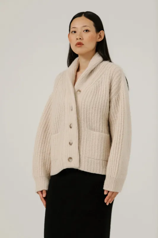 Oversized Shawl Cardigan in Cream sold by Bare Knitwear
