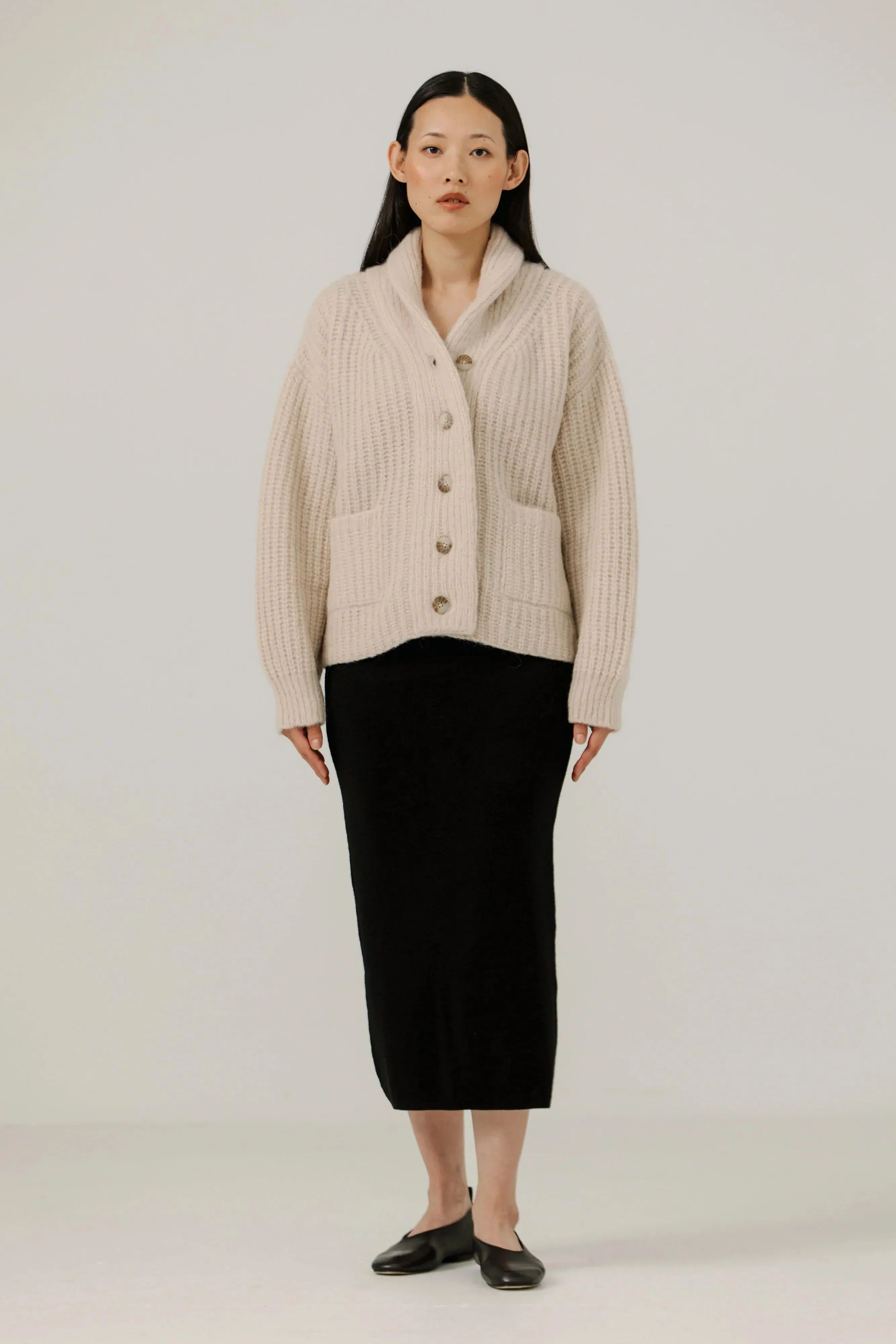 Oversized Shawl Cardigan in Cream sold by Bare Knitwear product image thumbnail 2