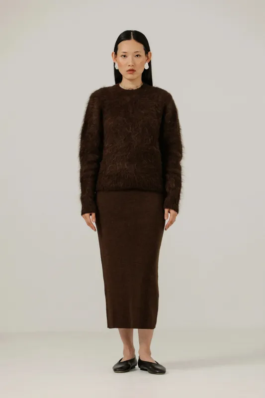 Suri Alpaca Crewneck in Molasses sold by Bare Knitwear