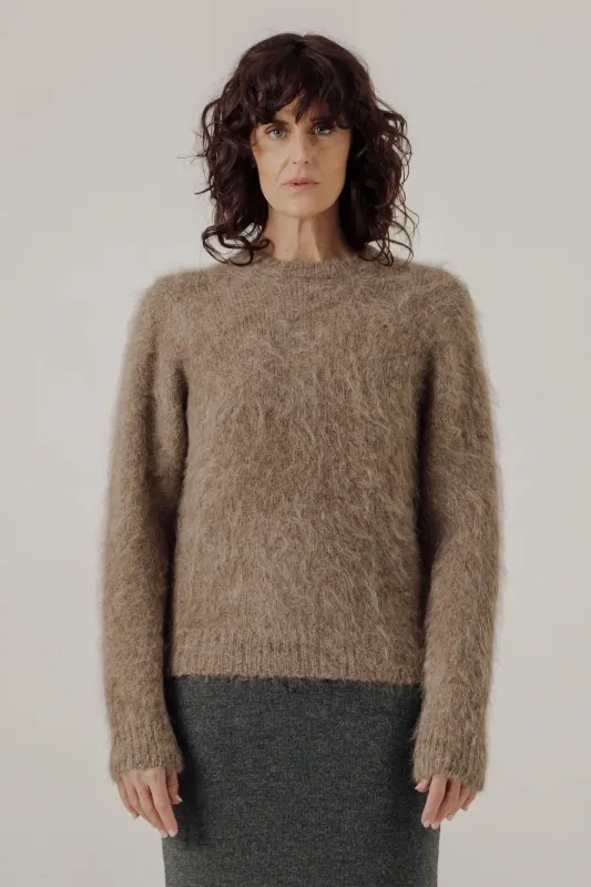 Suri Alpaca Crewneck in Taupe sold by Bare Knitwear