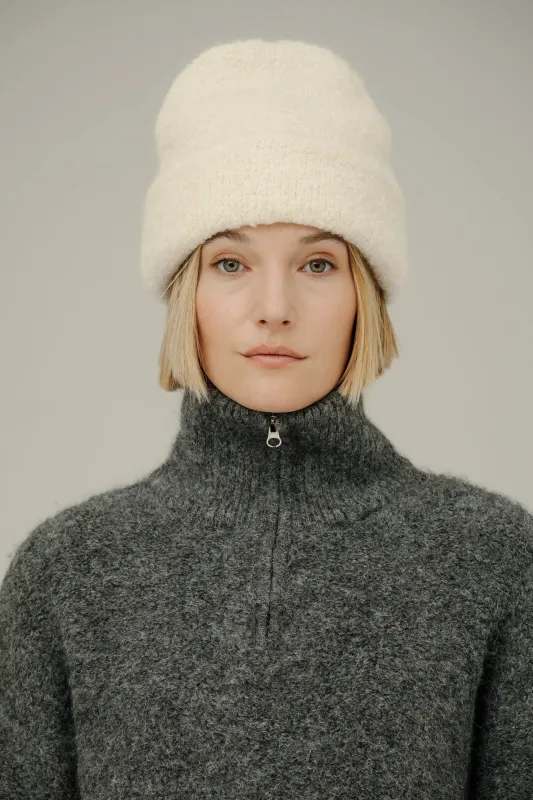 Remi Beanie in Ivory made by Bare Knitwear
