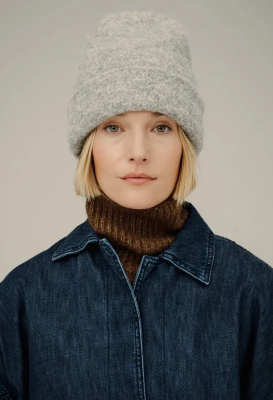 Remi Beanie in Fog made by Bare Knitwear