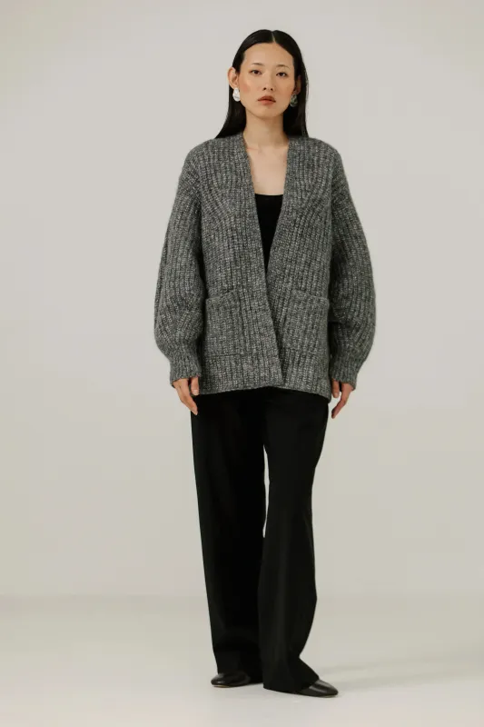 Marine Cardigan in Granite made by Bare Knitwear