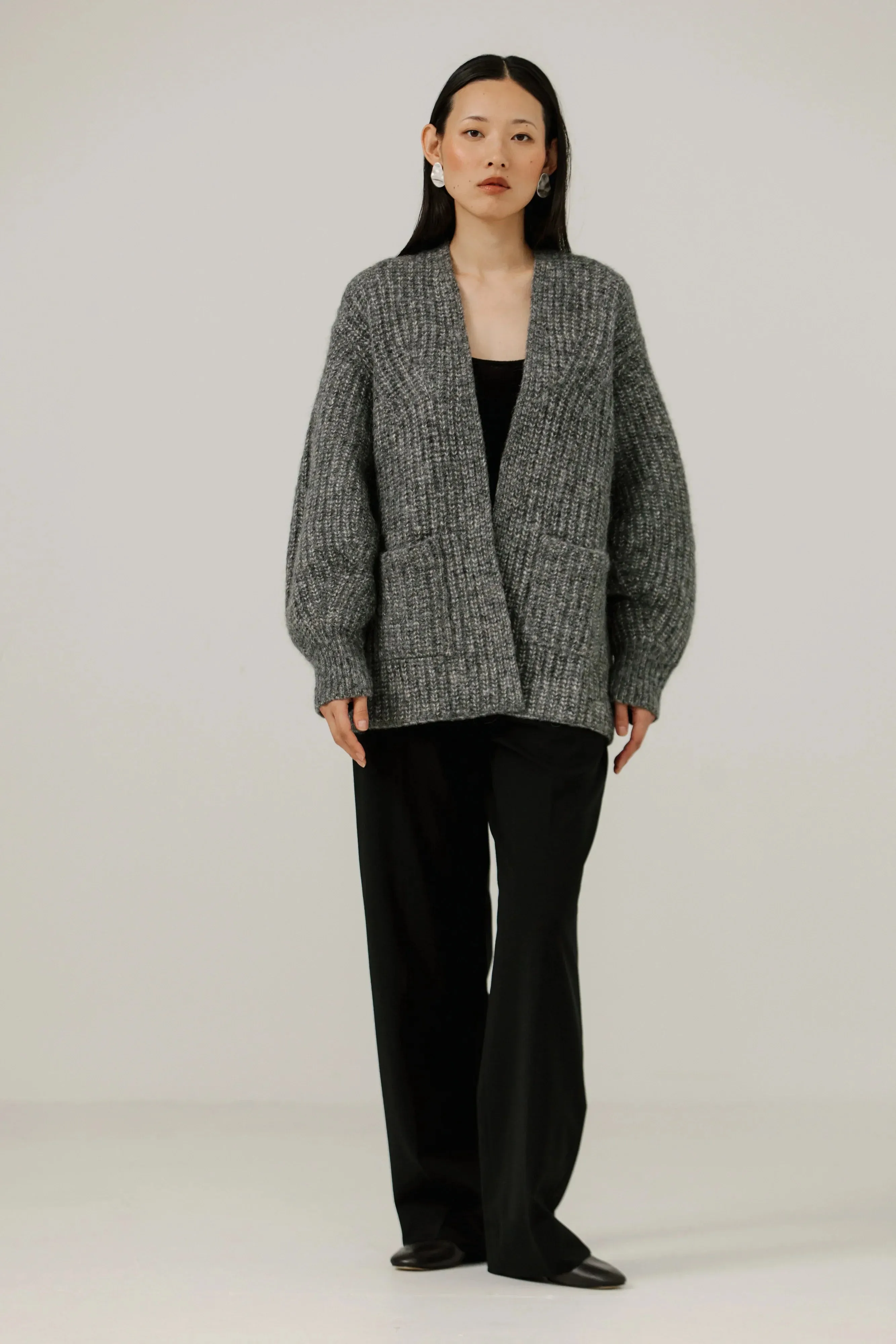 Marine Cardigan in Granite sold by Bare Knitwear