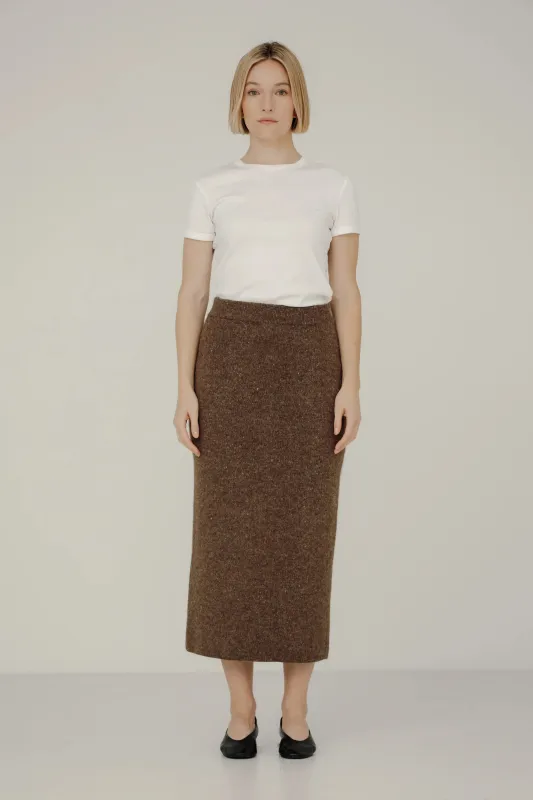 Nora Midi Skirt in Bark made by Bare Knitwear
