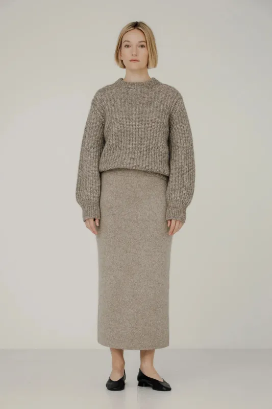 Nora Midi Skirt in Coriander made by Bare Knitwear