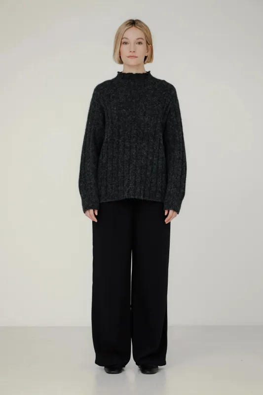 Demi Mock Neck in Basalt made by Bare Knitwear