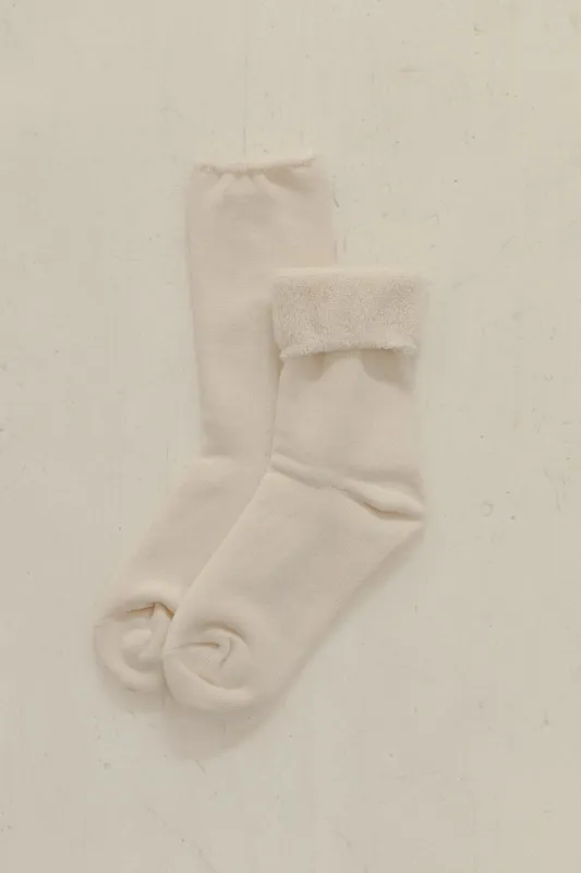 Silk Cotton Lounge Socks in Ivory made by Bare Knitwear