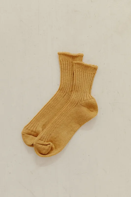 Linen Ribbed Socks in Yellow made by Bare Knitwear