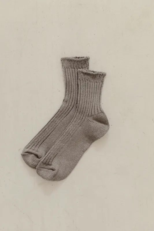 Linen Ribbed Socks in Beige made by Bare Knitwear
