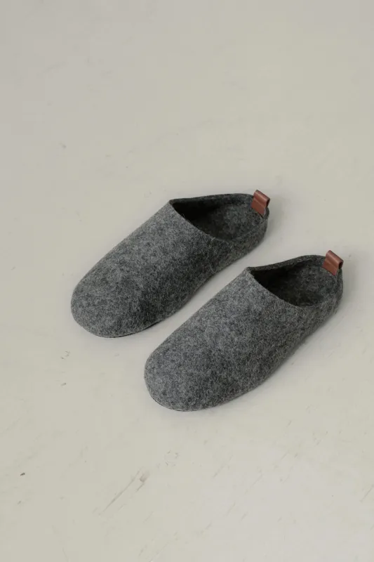 Felted Alpaca Slippers in Charcoal sold by Bare Knitwear
