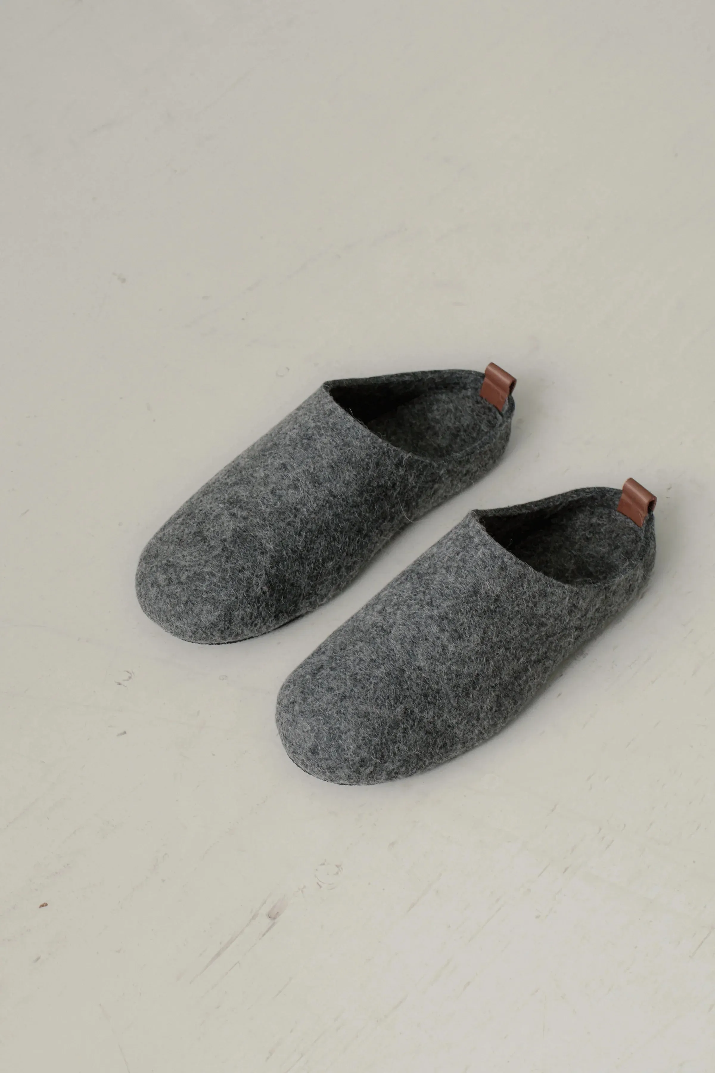 Felted Alpaca Slippers in Charcoal sold by Bare Knitwear
