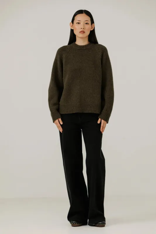 Classic Oversized Crewneck in Dark Olive made by Bare Knitwear