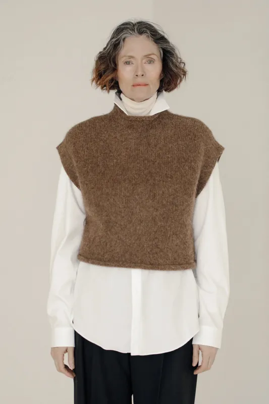 Iris Vest in Saddle made by Bare Knitwear
