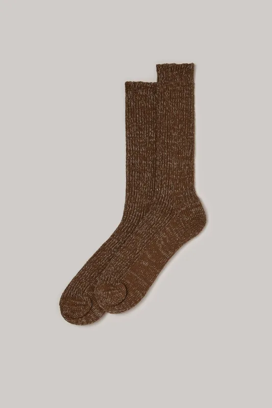 Hemp Cotton Ribbed Socks in Khaki made by Bare Knitwear
