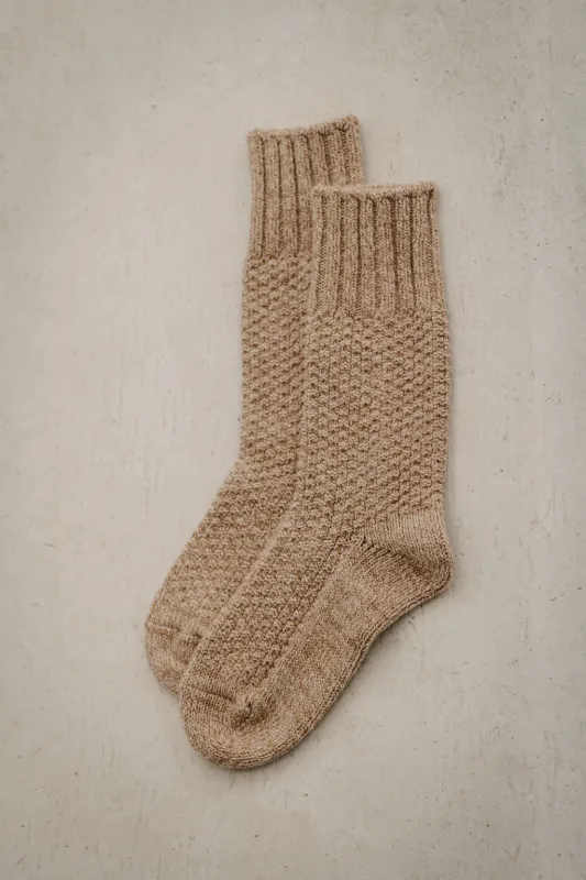 Wool Cotton Boot Sock in Beachstone made by Bare Knitwear