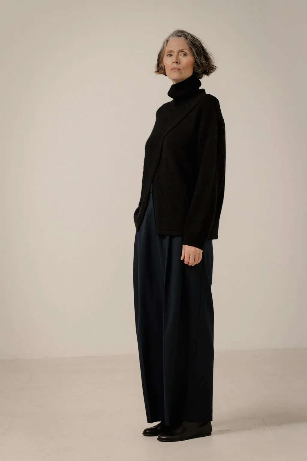 Asymmetric Funnel Neck in Classic Black sold by Bare Knitwear product image thumbnail 2