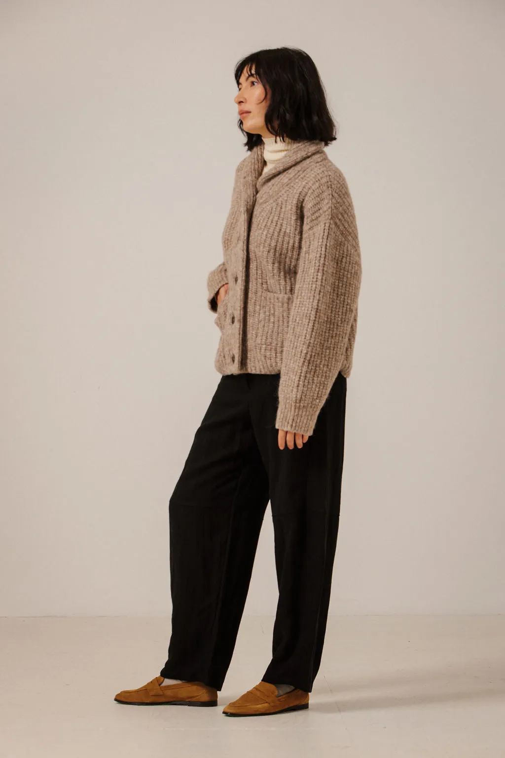 Oversized Shawl Cardigan in Dark Fawn sold by Bare Knitwear product image thumbnail 2