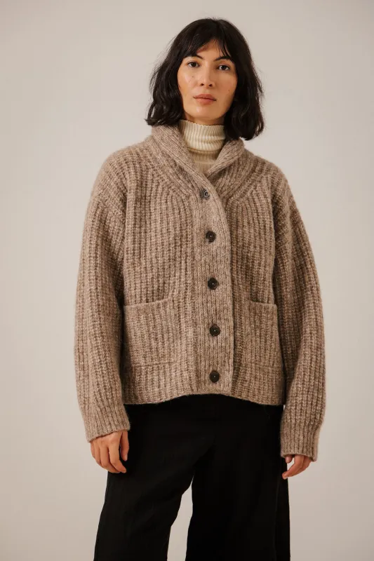 Oversized Shawl Cardigan in Dark Fawn made by Bare Knitwear