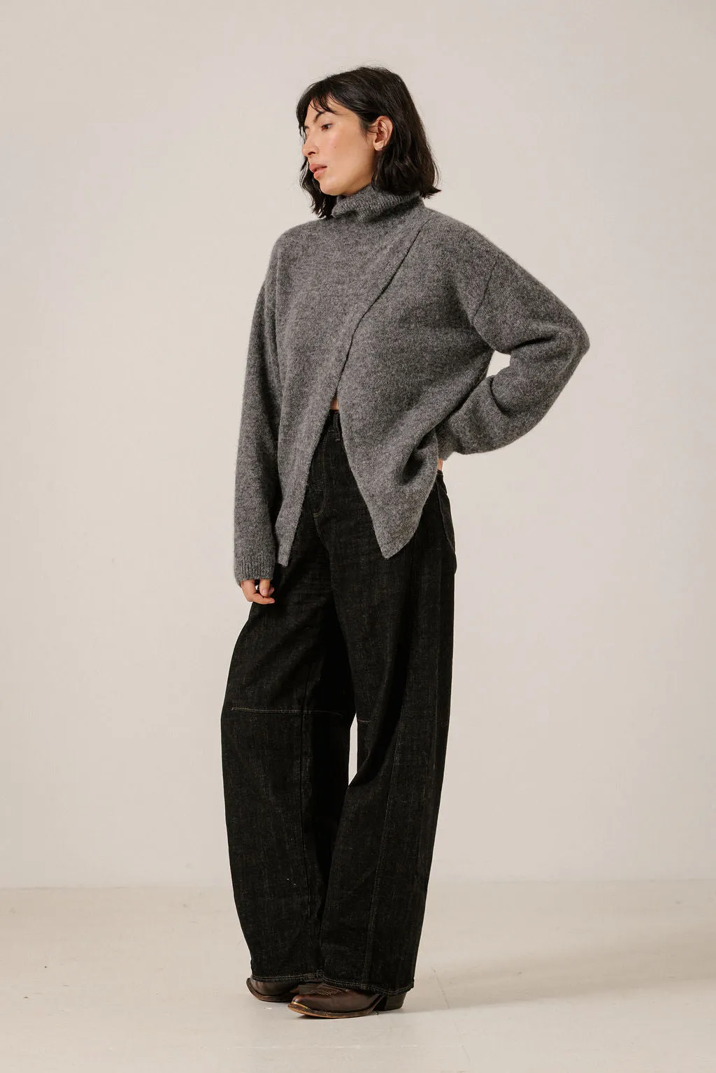 Asymmetric Funnel Neck in Charcoal sold by Bare Knitwear product image thumbnail 2