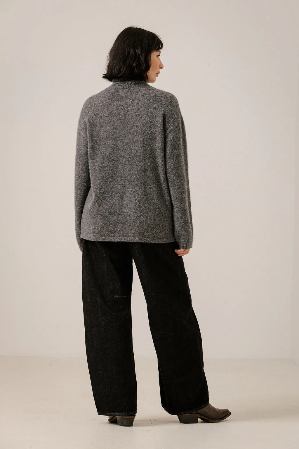 Asymmetric Funnel Neck in Charcoal sold by Bare Knitwear product image thumbnail 3