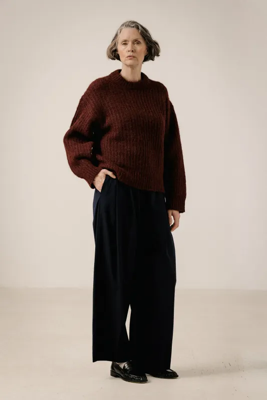 Lofty Alpaca Crewneck in Deep Maroon made by Bare Knitwear