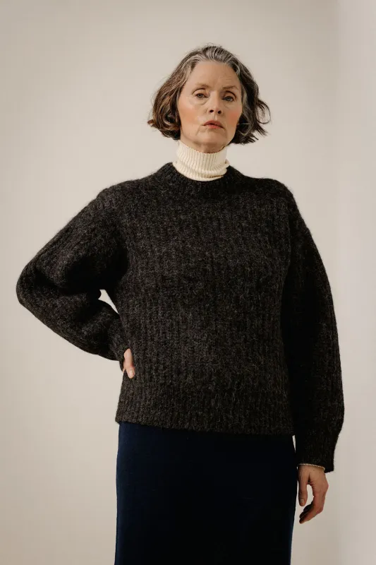 Lofty Alpaca Crewneck in Basalt made by Bare Knitwear
