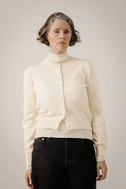 Classic Merino Cardigan in Ivory made by Bare Knitwear