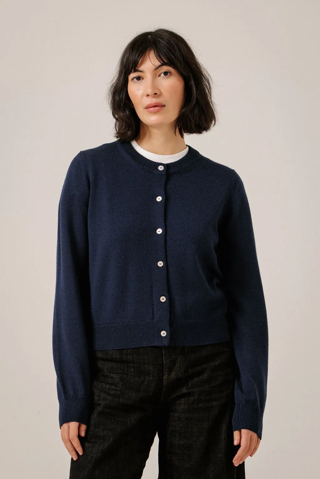 Classic Merino Cardigan in Navy sold by Bare Knitwear