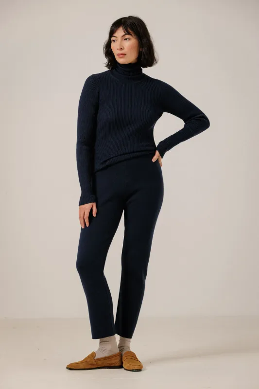 Merino Slim Pant in Navy made by Bare Knitwear