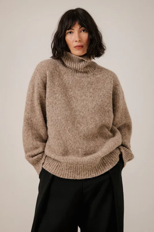 Oversized Alpaca Turtleneck in Dark Fawn made by Bare Knitwear
